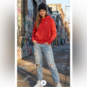 Champion Reverse Weave Hoodie Red Womens Small Heavyweight Pullover Sweatshirt